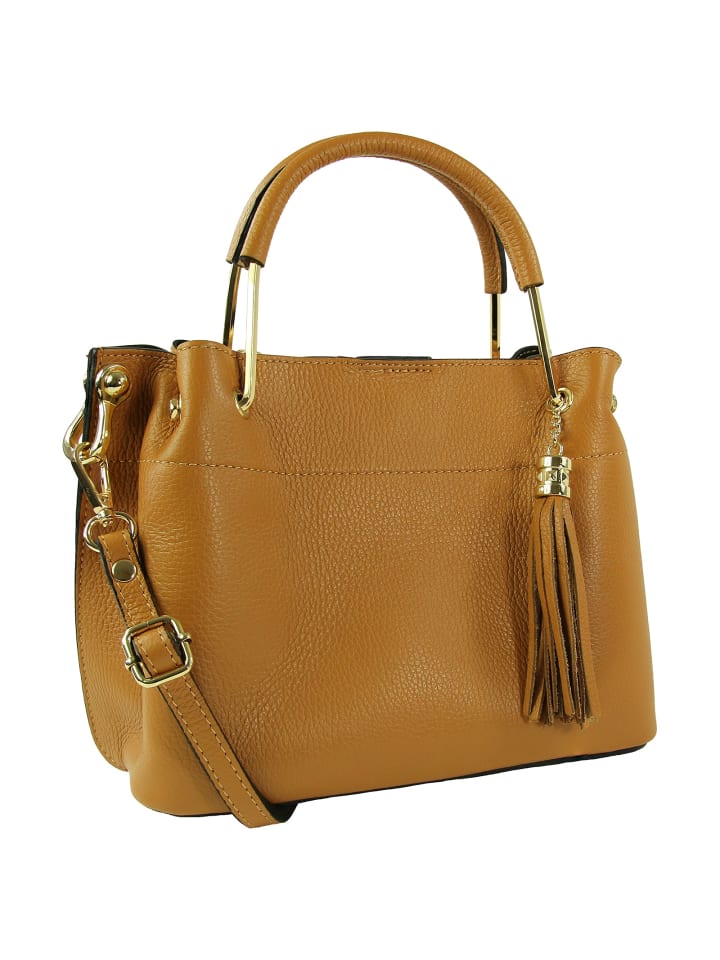 Toscanto Umhängetasche, Handtasche Leder tan, hellbraun ca. 30cm