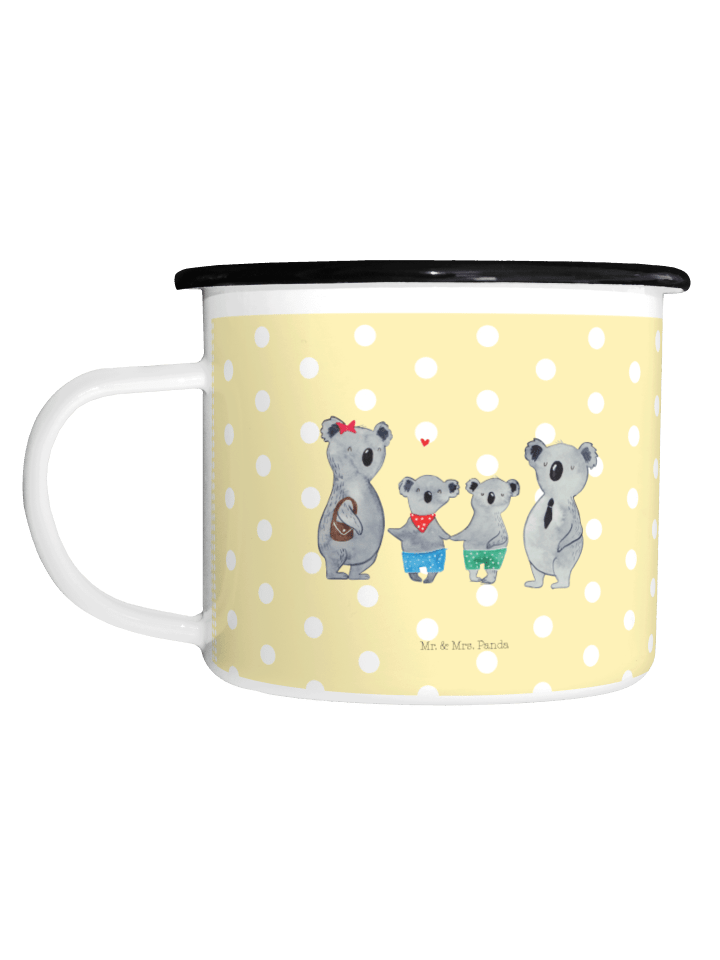 Emaille Tasse Koala Familie zwei ohne Spruch in Gelb Pastell