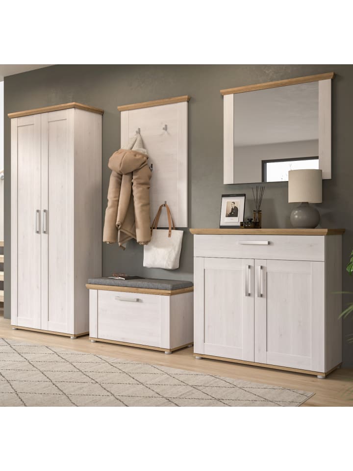 Garderobe Set 5-teilig weiß Lärche 285 cm, Komplettset im Landhaus-Stil