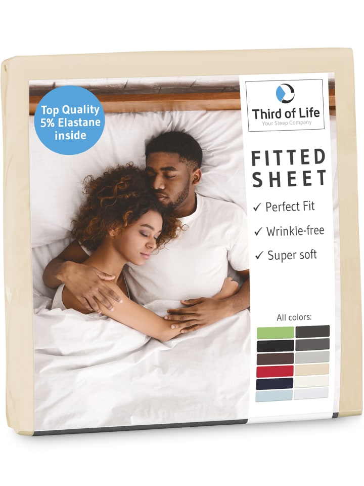 Spannbettlaken "BENE" aus Baumwolle und faltenfrei in Beige