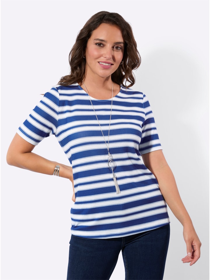 Kurzarm-Shirt in jeansblau-weiß-geringelt