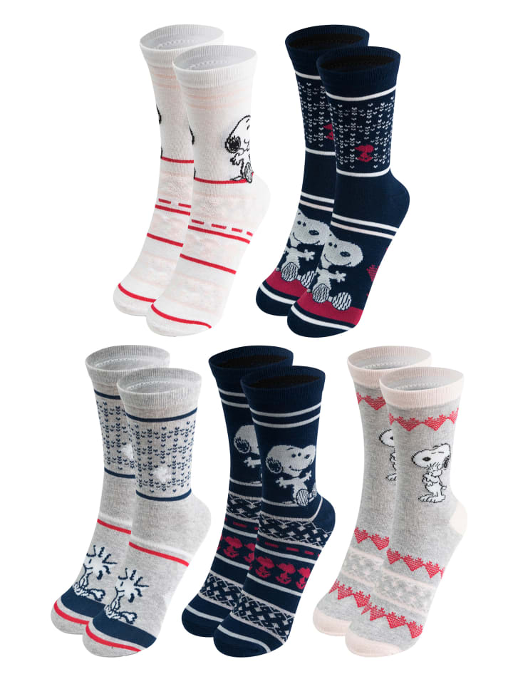 5er Pack The Peanuts Snoopy Socken Sneaker Norweger Strümpfe in Mehrfarbig