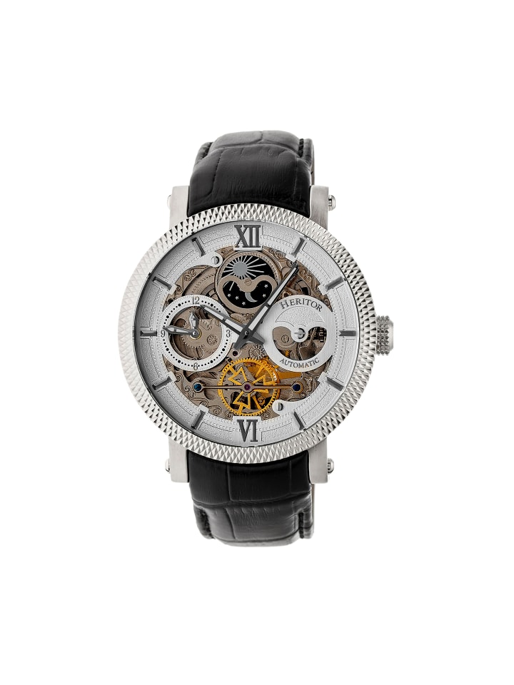 Aries Skelett-Uhr mit Lederarmband in Black/White