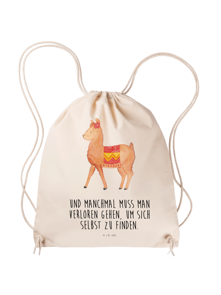 Stoffrucksack Alpaka Stolz mit Spruch in Creme