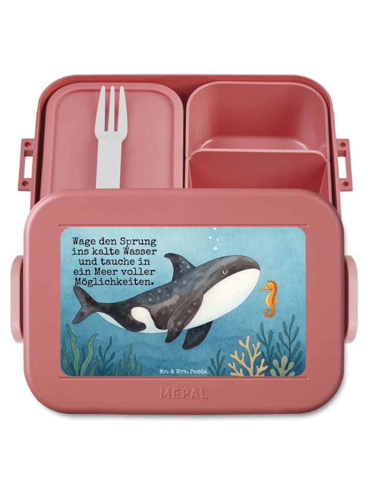 Lunch Box Orca Design mit Spruch in Rot Pastell