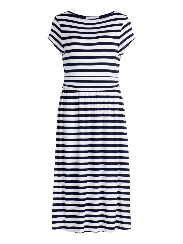 Jerseykleid mit Streifen in Dunkelblau/Weiß