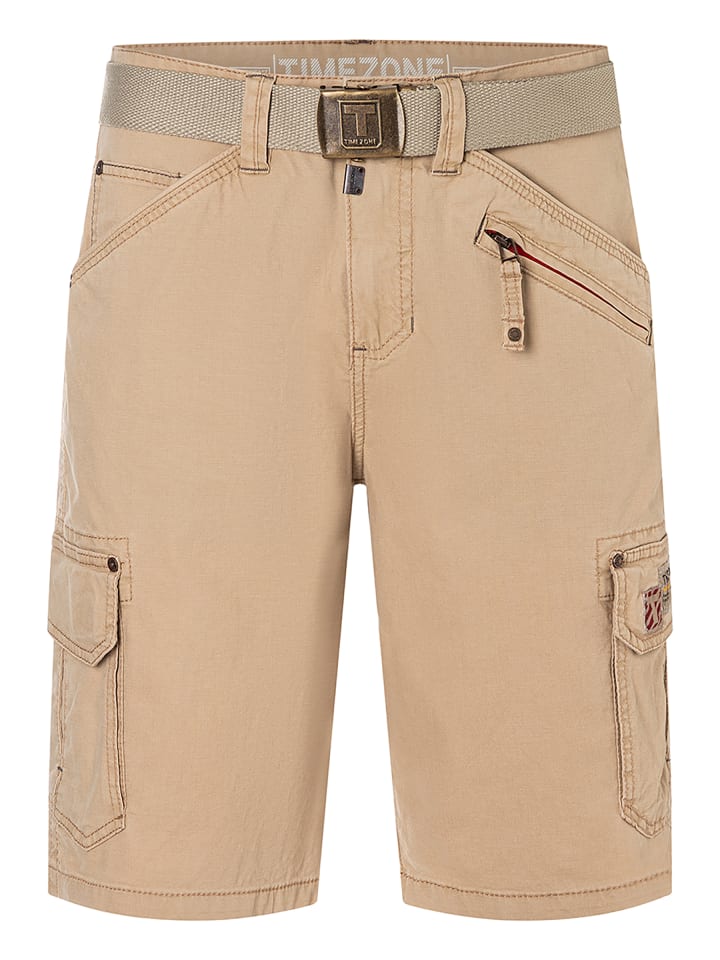 Knielange Cargo Shorts Gürtel Regular Passform in Beige