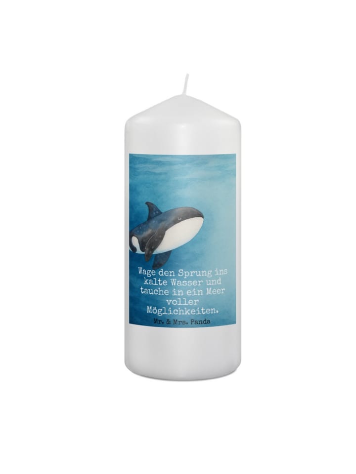 Kerze Orca Design mit Spruch in Weiß
