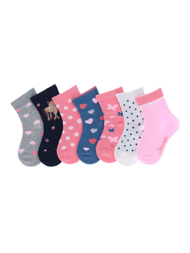 Socken 7er-Box Punkte in rosarot