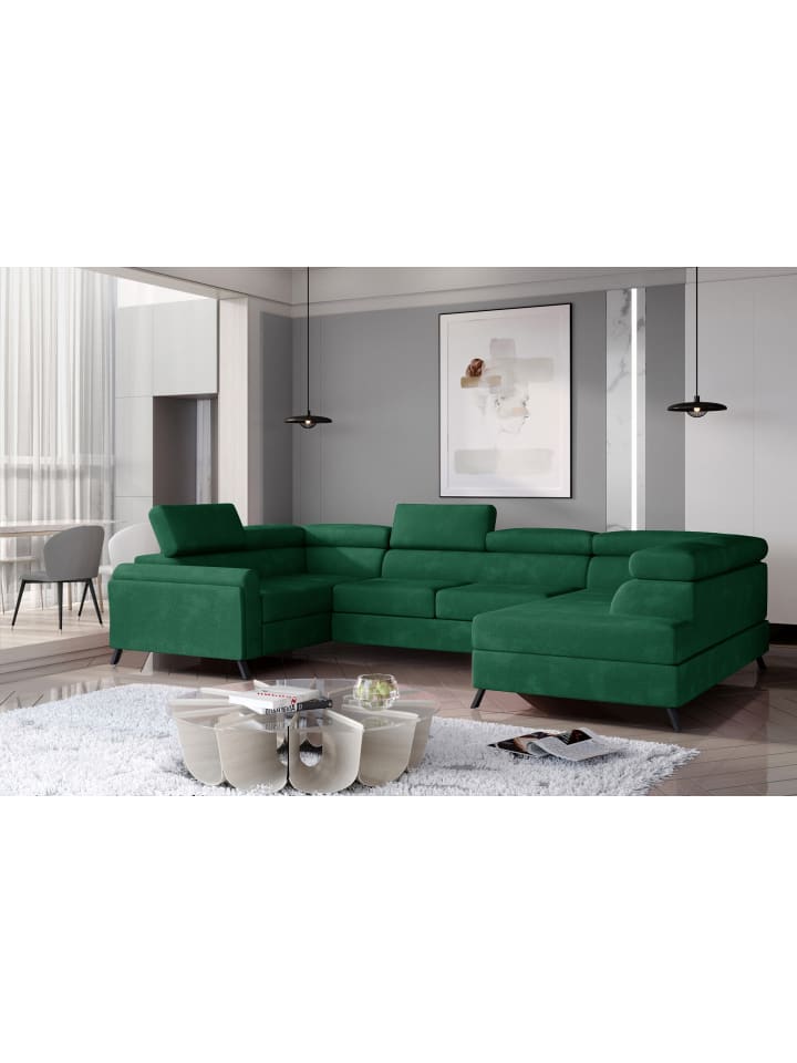 Esco Recamiere Rechts in Smaragd - (L) 200 x (B) 336 x (H) 92 cm
