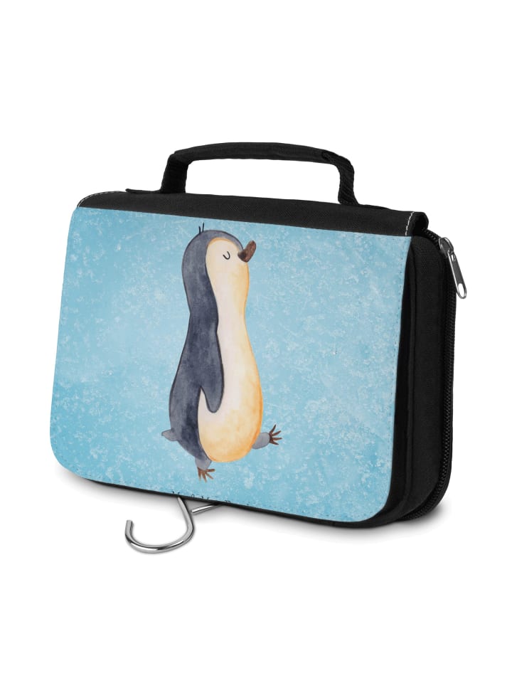 Waschtasche Pinguin mHerzieren ohne Spruch in Eisblau