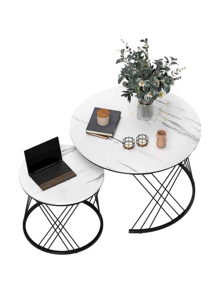 Couchtisch Set in Weiß 70L x 70B x 46,5H cm