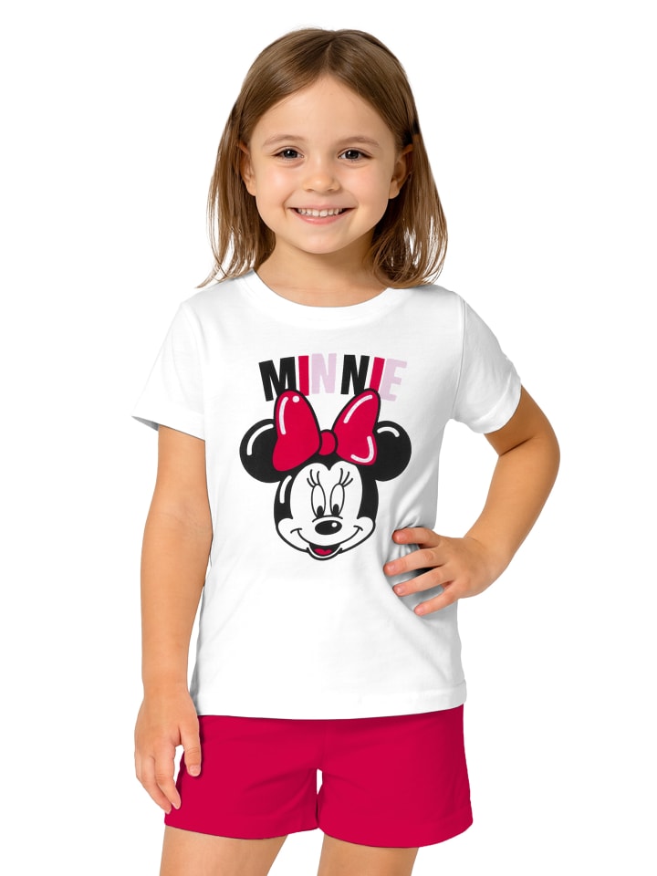 Disney Minnie Mouse Schlafanzug Set Kurzarm Oberteil mit Hose in weiß/pink
