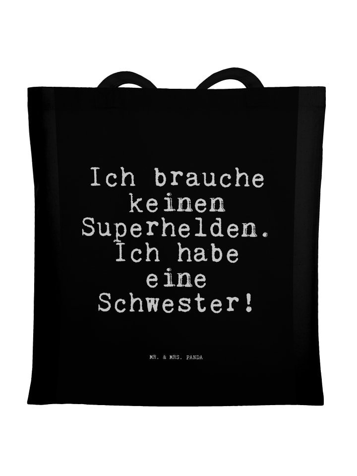 Shopping Tasche Ich brauche keinen Superhelden.... in Schwarz