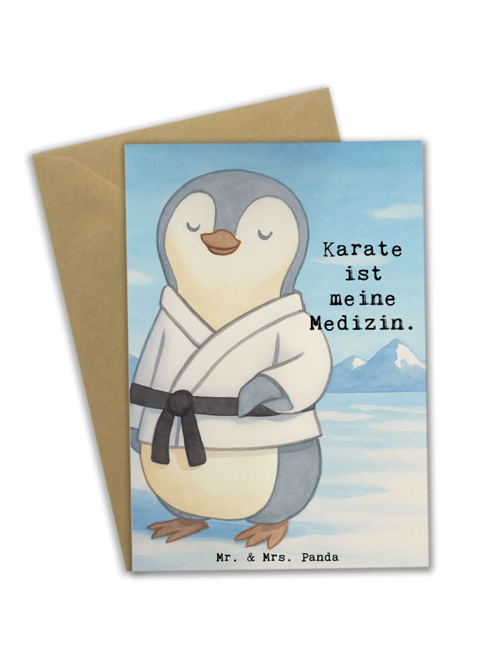 Grußkarte Pinguin Karate Design mit Spruch in Weiß