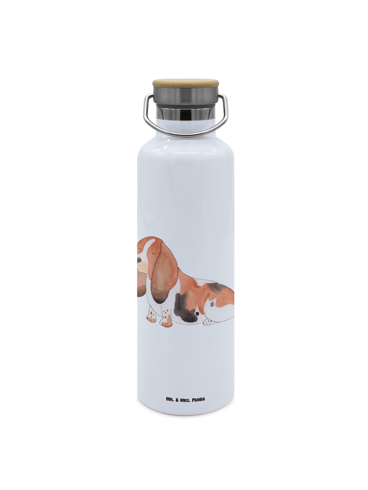 Trinkflasche Hund Basset Hound ohne Spruch in Weiß