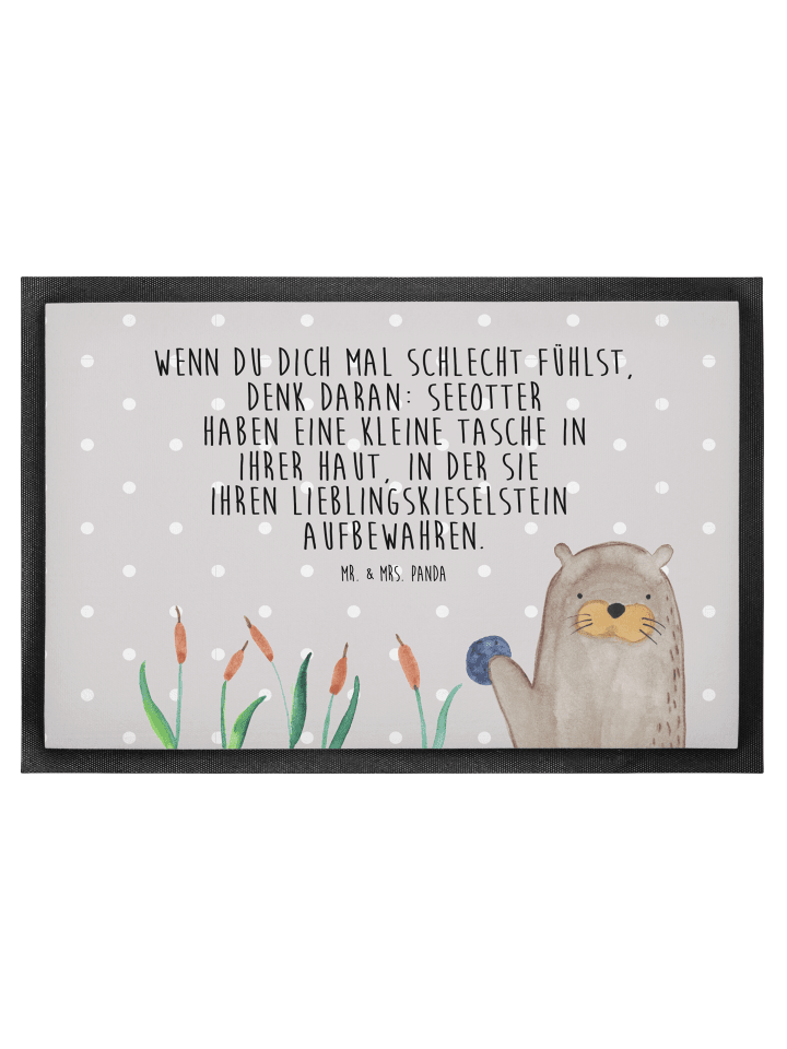 Fußmatte Otter Stein mit Spruch in Grau Pastell