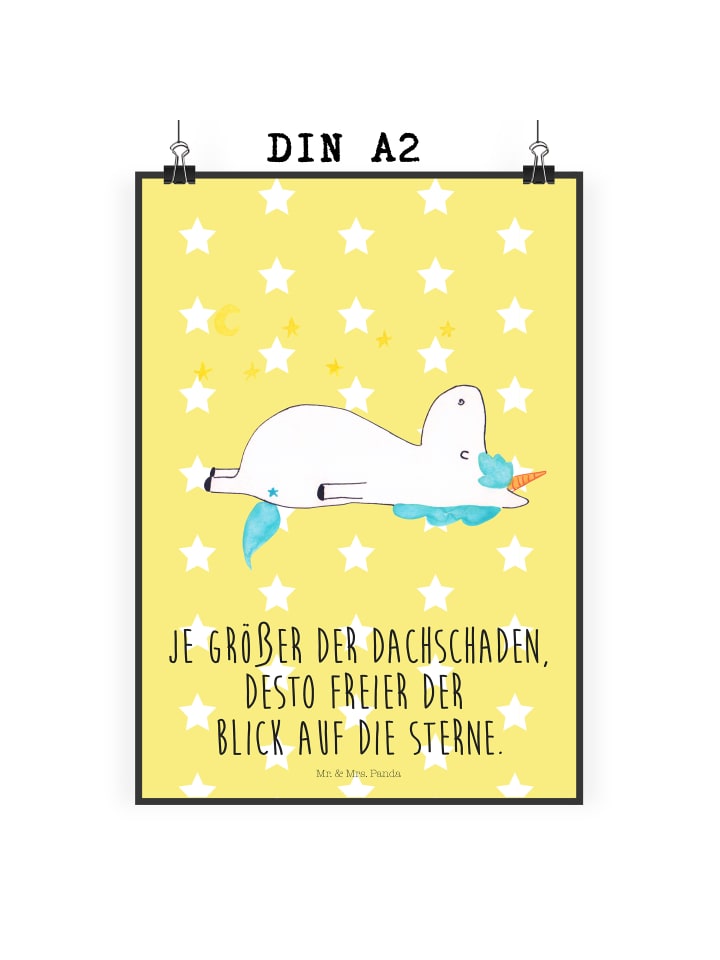 Poster Einhorn Sternenhimmel mit Spruch in Gelb Pastell