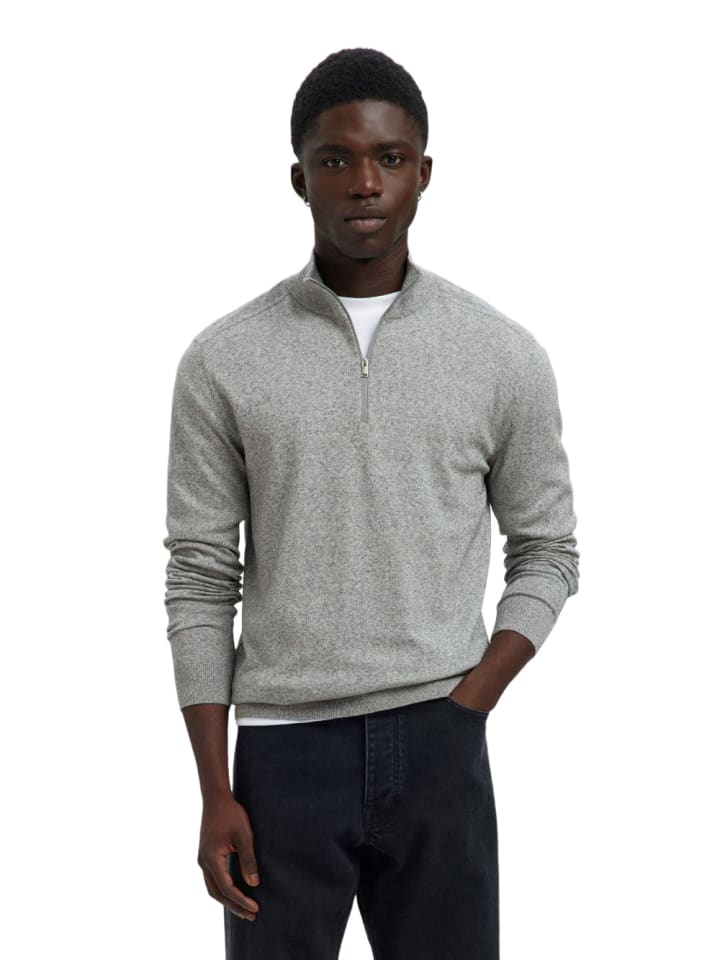 Pullover SLHBERG LS HALF ZIP in Grau