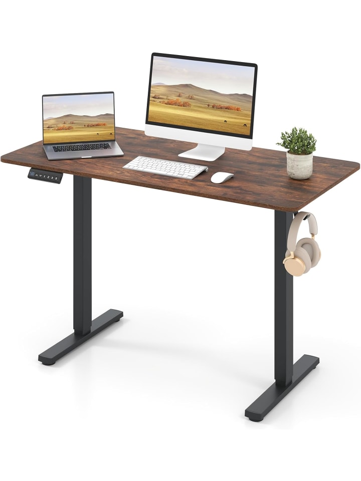 Schreibtisch 120x60cm höhenverstellbar elektrisch in Braun
