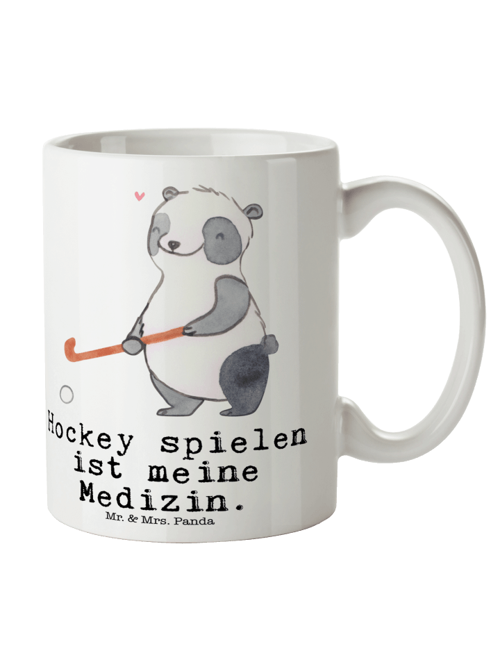 Tasse Panda Hockey spielen mit Spruch in Weiß