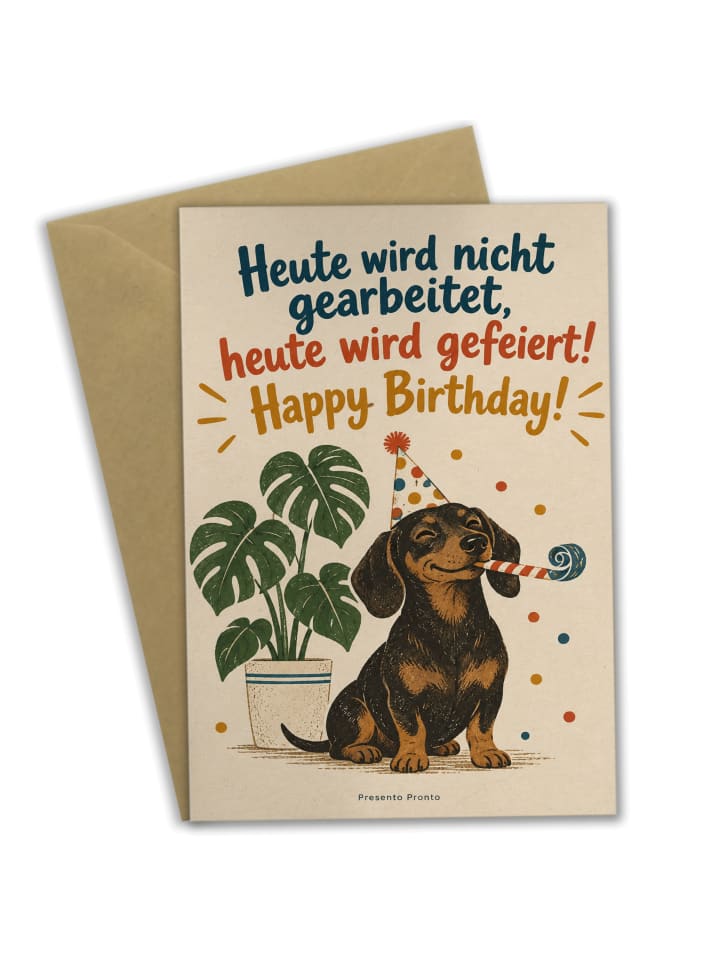 Glückwunschkarte Dackel fröhlich Design mit Spruch in Weiß