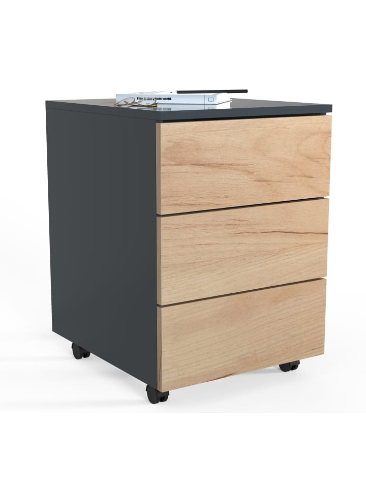 Rollcontainer Beistellcontainer Dalosa 45 cm in Anthrazit / Honig-Eiche
