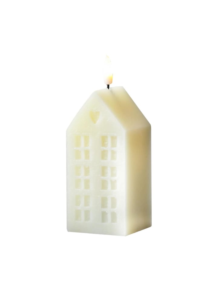 LED Kerze Haus Echtwachskerze in Hausform H: 15cm in creme