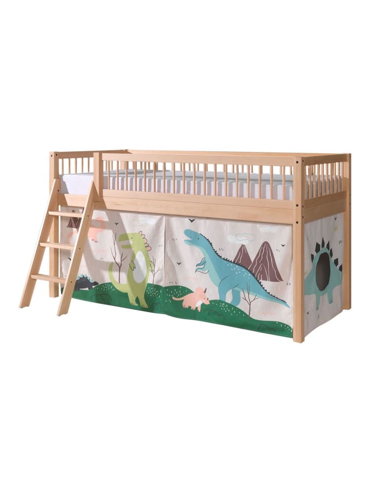 HALBHOHES BETT Kelci 90x200 Textilset Dino Buche Massivholz natur