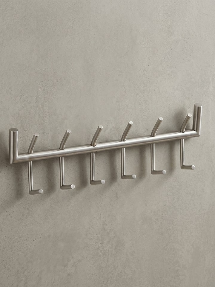 Silberne Metall-Wandgarderobe, 12 Haken, 60x19x10 cm, Handarbeit