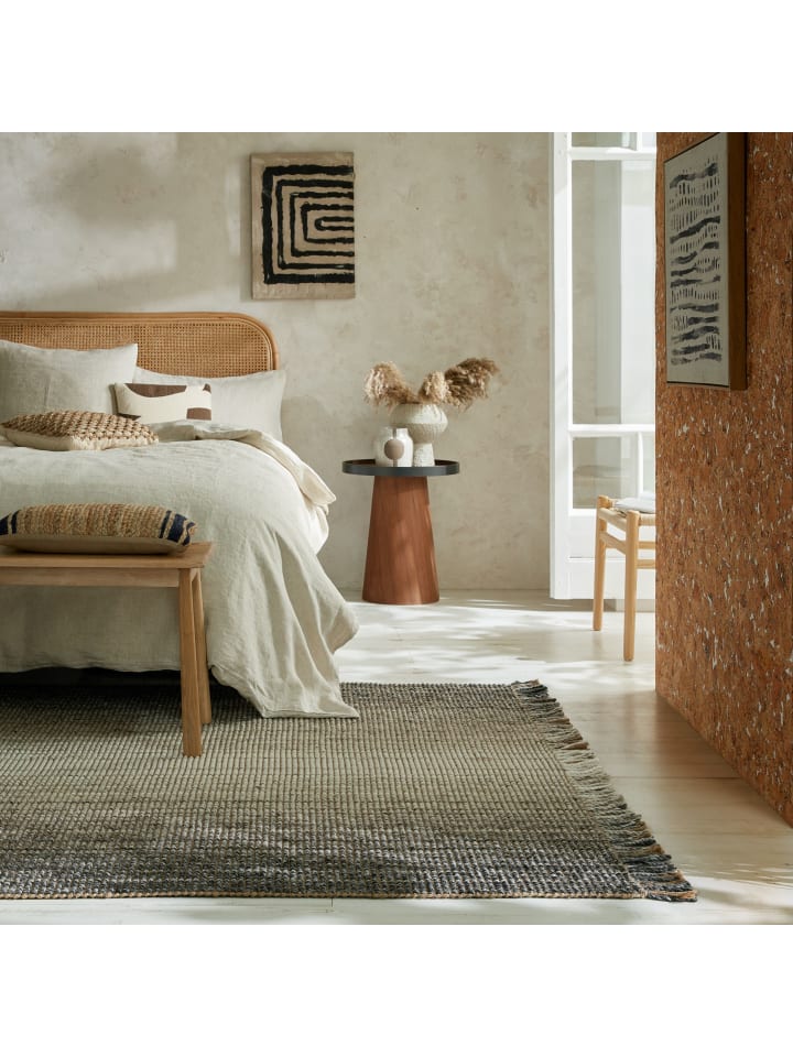 Jute-Teppich Handgewebt WEAVER 24% Wolle Naturfaser Boho Wohnzimmer in Grau