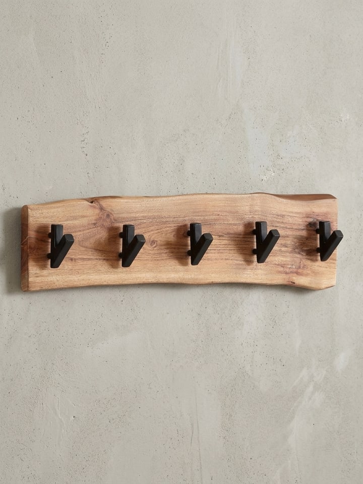 Wandgarderobe, Akazien-Massivholz & Metall, Naturkante, 60x17x9 cm