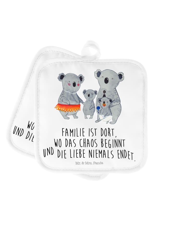 Topflappen Koala Familie mit Spruch in Weiß