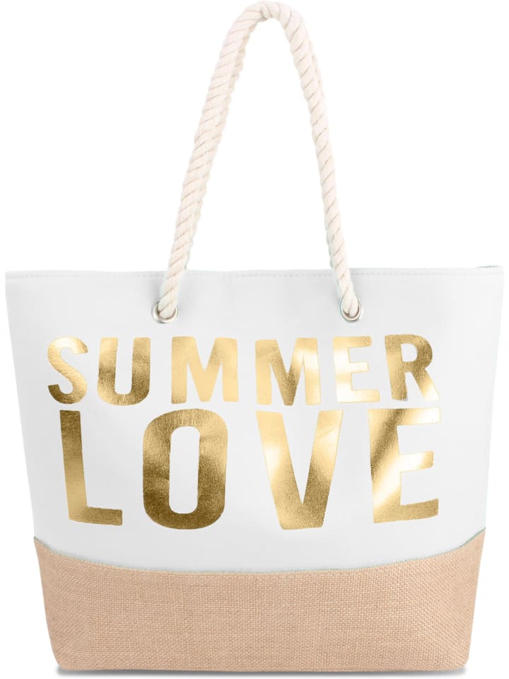 Bequeme Sommer-Umhängetasche, Strandtasche in Summer Love White/Gold