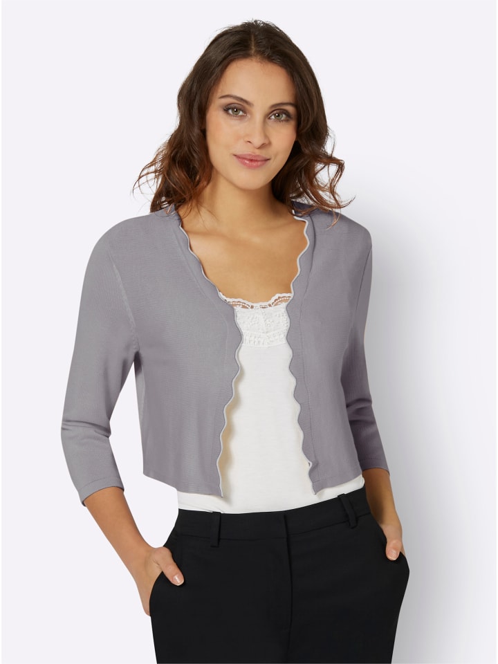 Strickbolero in steingrau