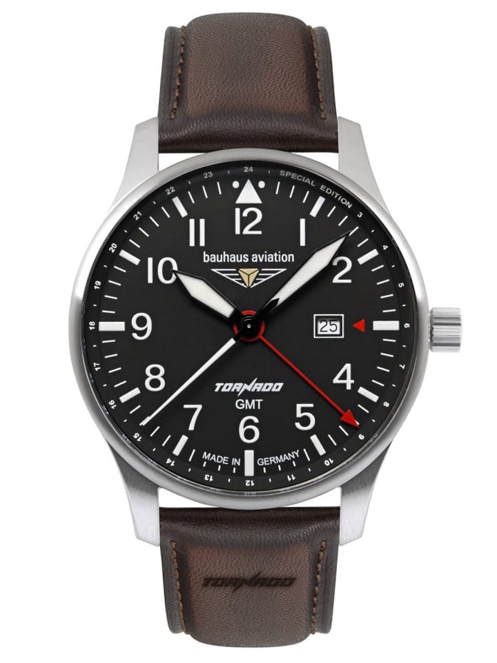 Herrenarmbanduhr Aviation GMT Tornado Braun/Schwarz