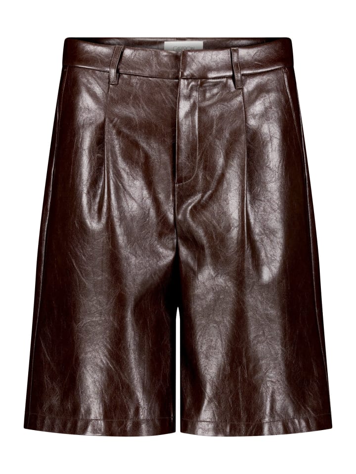 Kunstleder-Shorts mit Taschen in Deep Cognac
