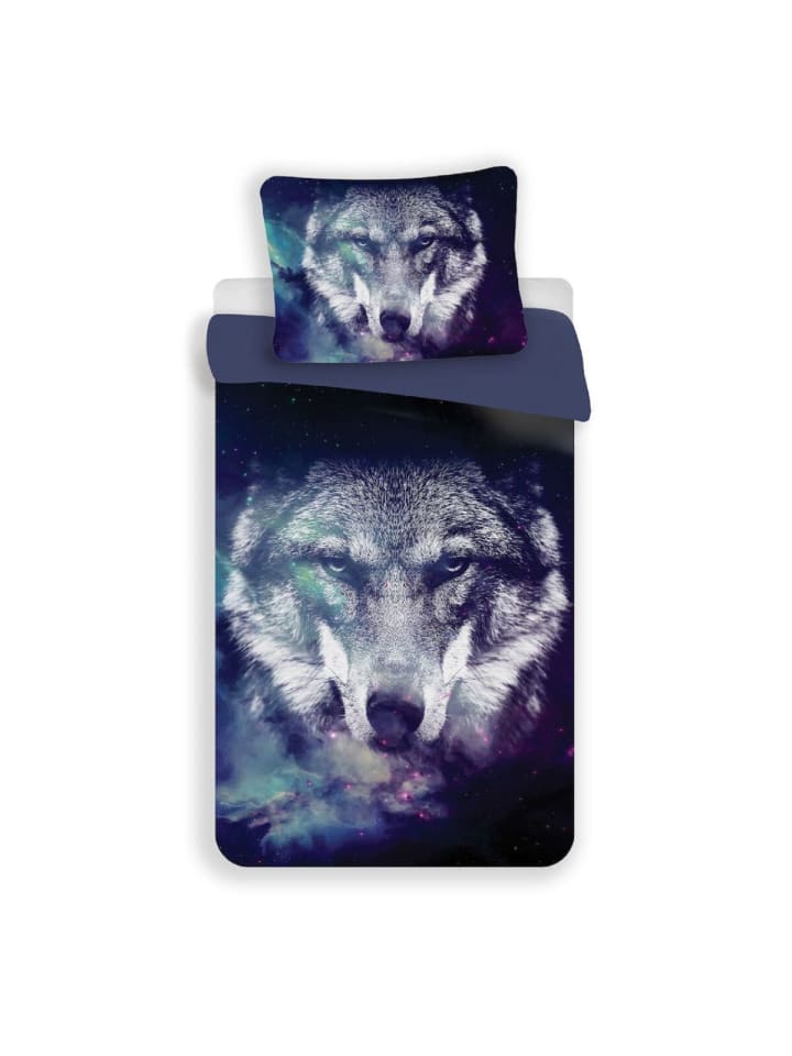 Blue Wolf Kuschelige Bettwäsche Polyester, 140x200 cm & 70x90 cm in Mehrfarbig