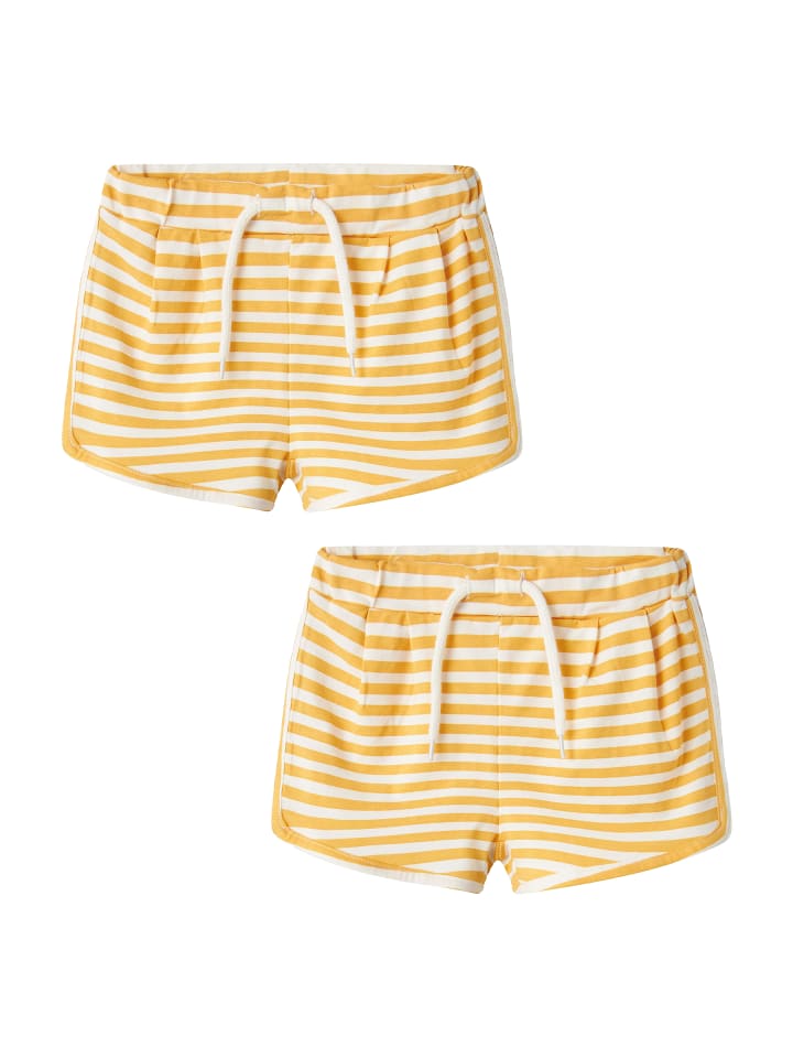 Shorts 2er-Set verstellbarer Bund Seitentaschen in Gelb-2