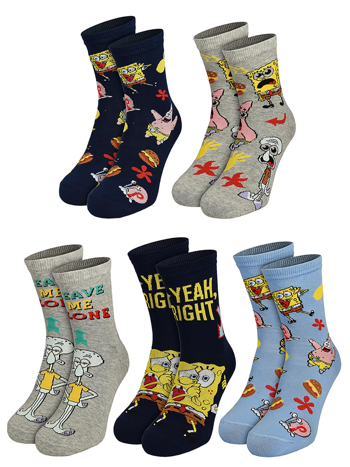 5er Pack Spongebob Schwammkopf Socken Sneaker 40-45 in Mehrfarbig