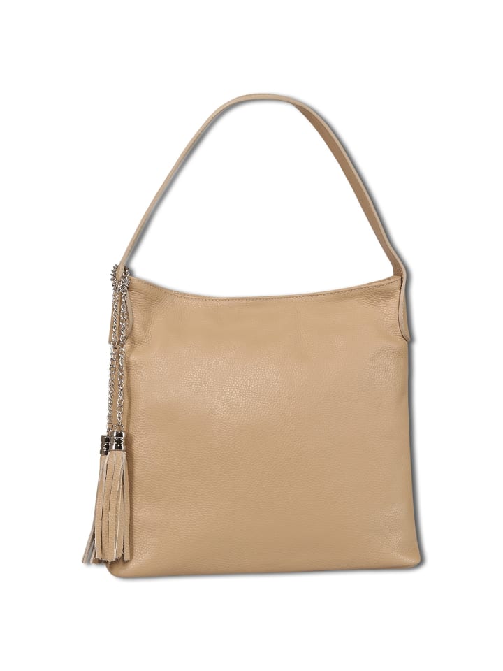 Leder Schultertasche Toscanto Tasche taupe, beige ca. 40cm