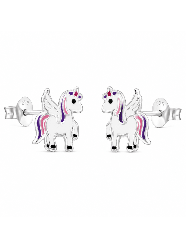 Ohrringe 925 Silber Einhorn in Bunt