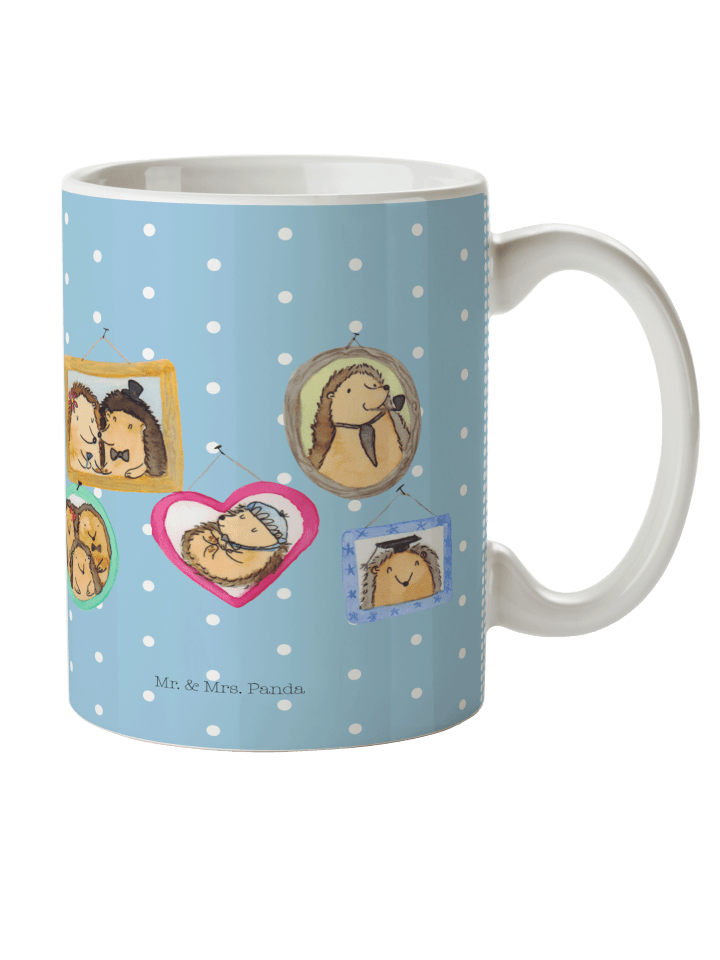 Kaffeebecher Igel Familie ohne Spruch in Blau Pastell
