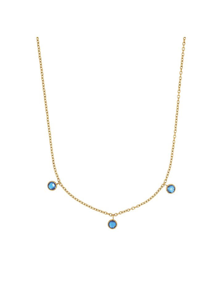 Kette mit Anhänger Edelstahl, IP gold in Blau