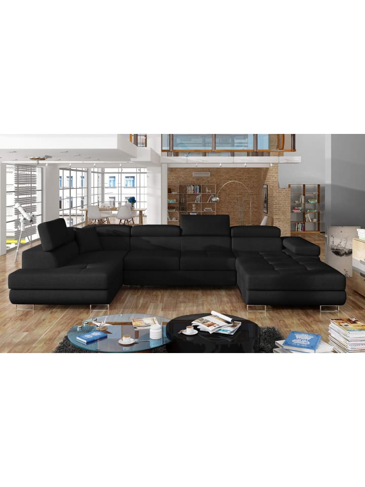 Rodri Recamiere Links in Schwarz - (L) 202 x (B) 345 x (H) 90 cm