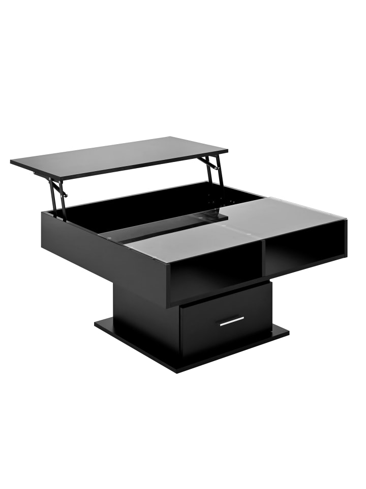 Hochglanz Lift Couchtisch mit LED und flexiblem Stauraum, Schwarz