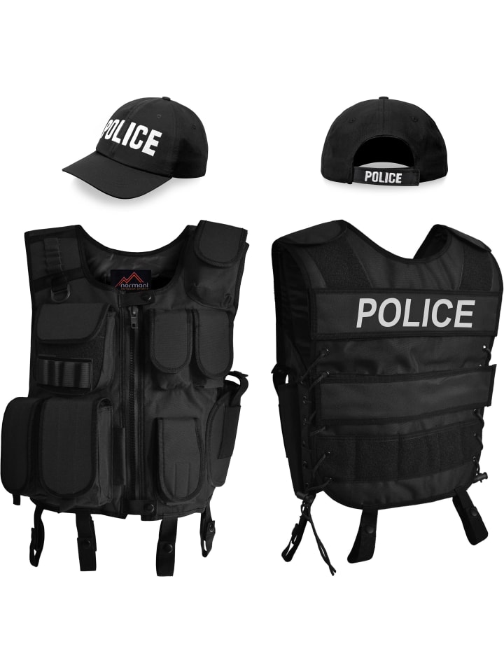 Kostüm bestehend aus Weste, Patch und Cap in POLICE