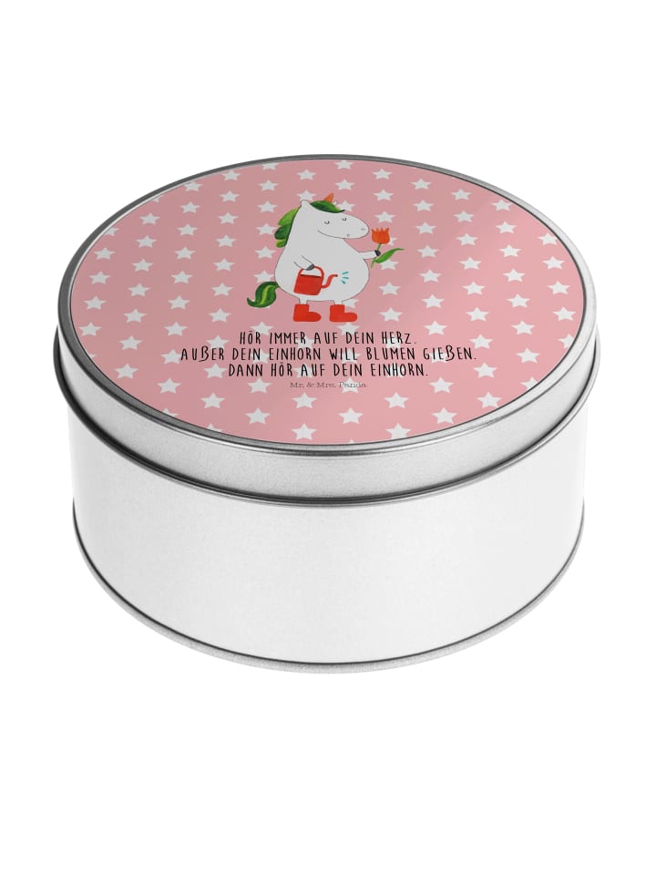 Teedose Einhorn Gärtner mit Spruch in Rot Pastell