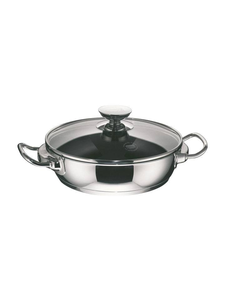 Servierpfanne mit Glasdeckel 28 cm, Edelstahl - Injoy® PFAS-frei in poliert