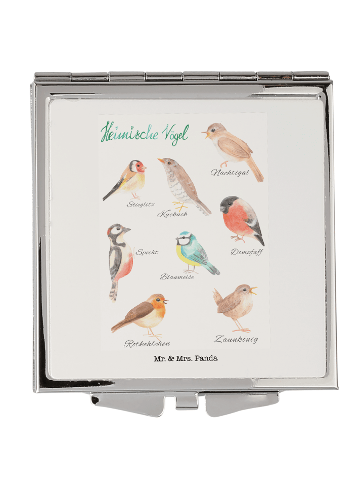 Kosmetikspiegel Heimische Vögel mit Spruch in Bunt